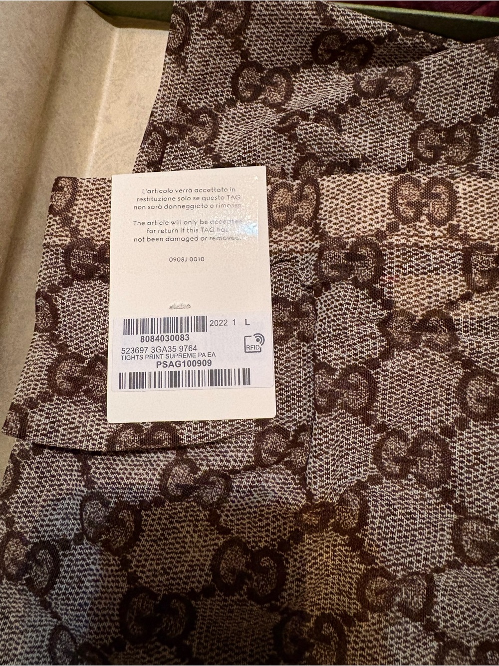 Gucci Brown Monogram Knit Tights (LG)